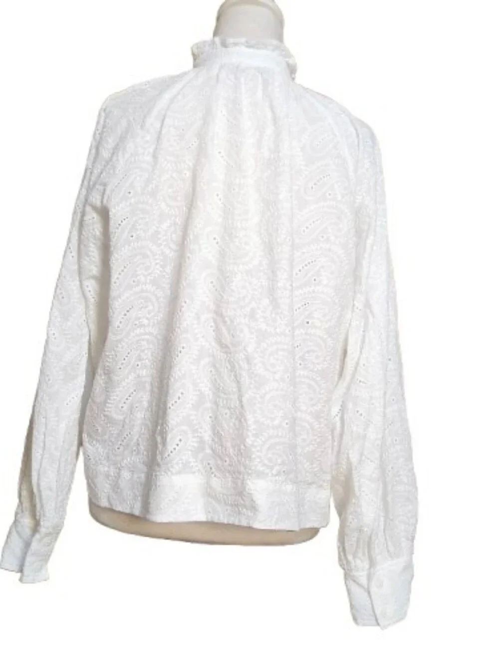 FRNCH Paris White Embroidered Eyelet Cotton Blouse Size L Coastal Cottagecore - Picture 10 of 10